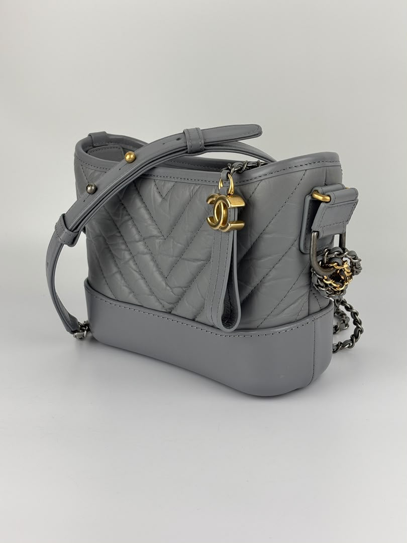 A91810 Small Gabrielle Hobo in Light Grey Quilted Calfskin