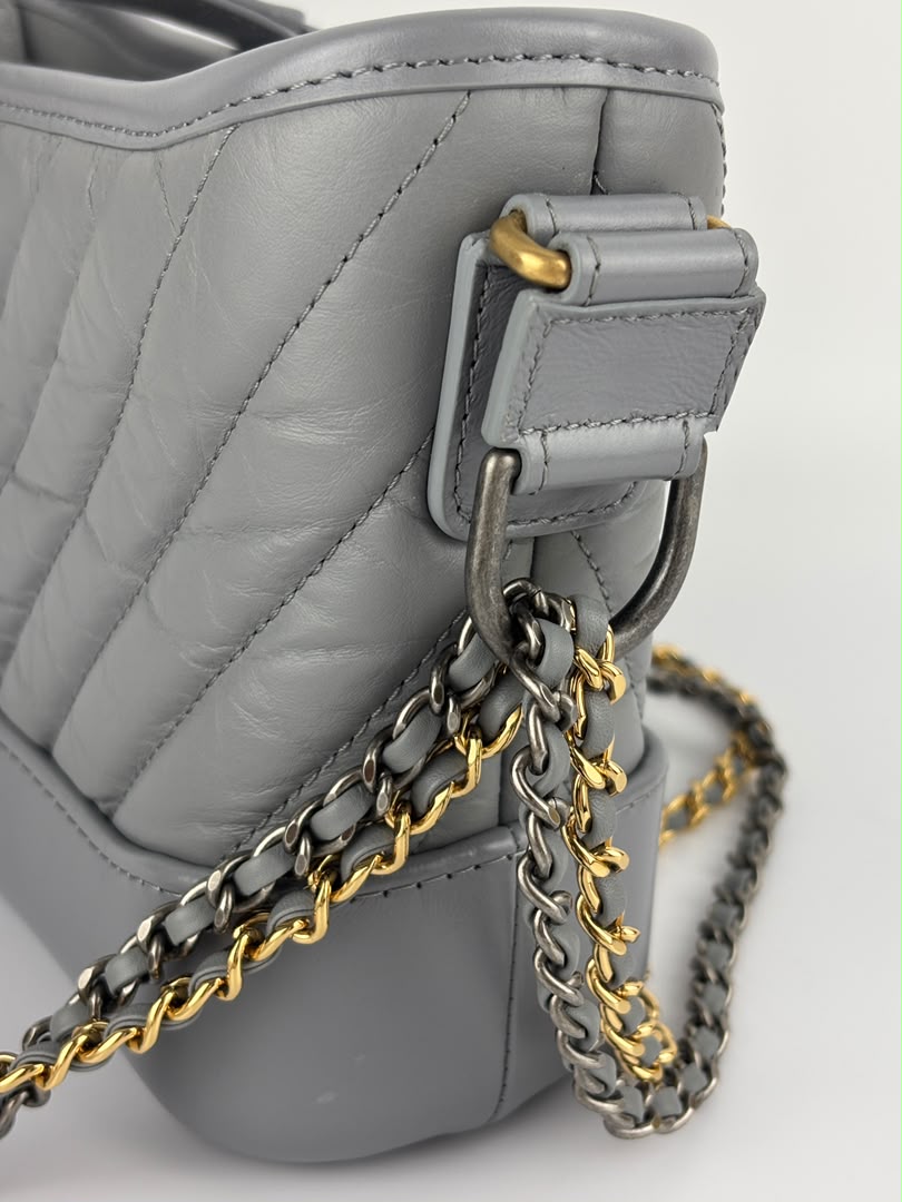 A91810 Small Gabrielle Hobo in Light Grey Quilted Calfskin