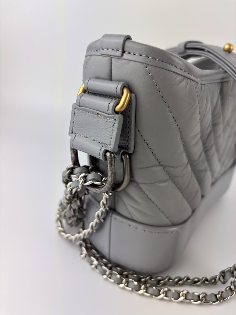 A91810 Small Gabrielle Hobo in Light Grey Quilted Calfskin