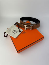H Buckle Belt 32mm Reversible in Gold Togo / Black Box Size 110