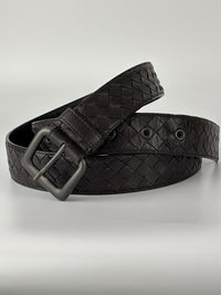 Intrecciato Leather Belt 32mm in Dark Brown Size 105cm
