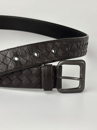 Intrecciato Leather Belt 32mm in Dark Brown Size 105cm