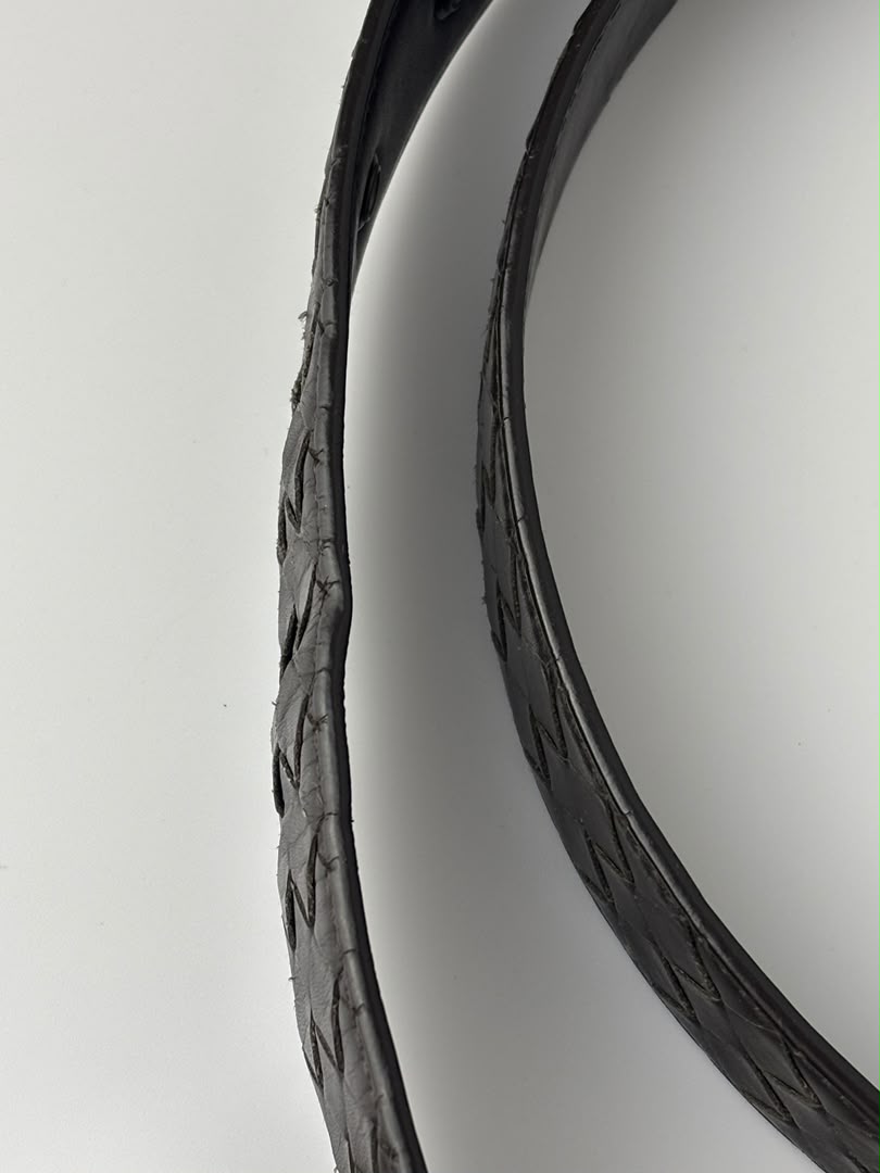 Intrecciato Leather Belt 32mm in Dark Brown Size 105cm