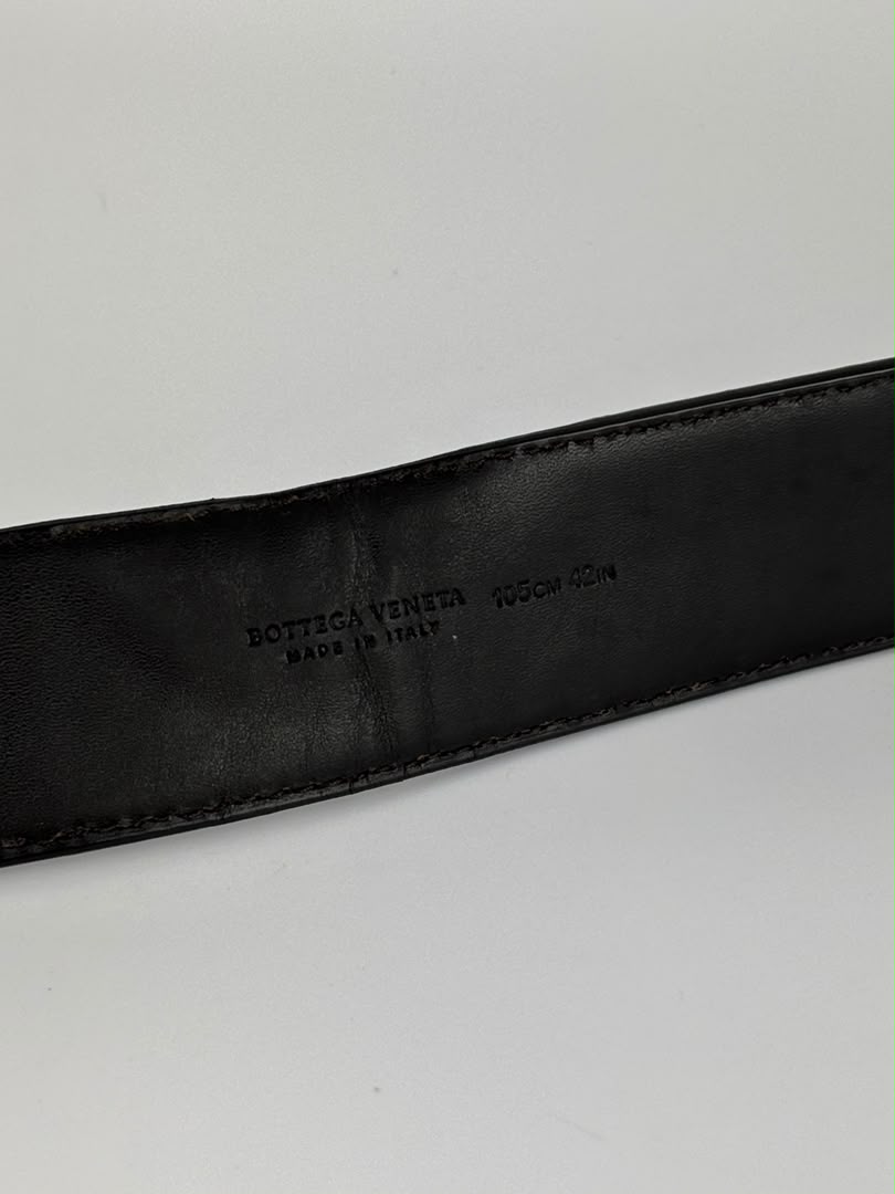 Intrecciato Leather Belt 32mm in Dark Brown Size 105cm
