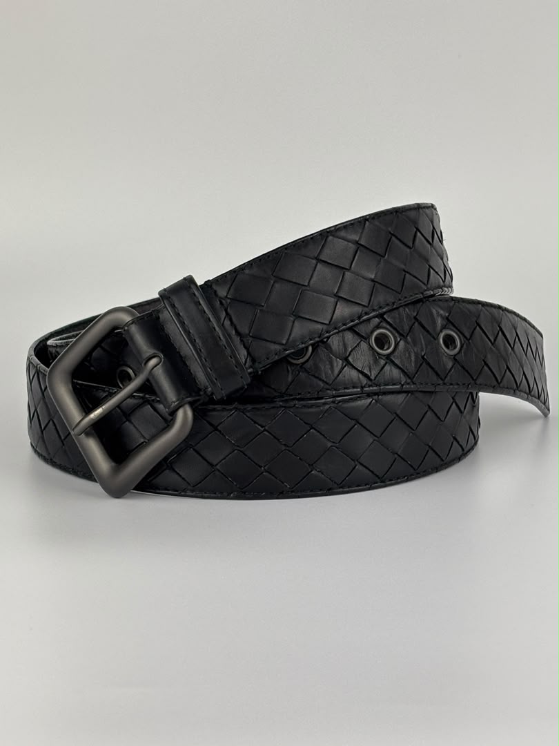 Intrecciato Leather Belt 32mm in Black Size 105cm
