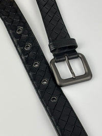 Intrecciato Leather Belt 32mm in Black Size 105cm