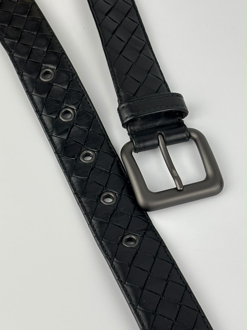 Intrecciato Leather Belt 32mm in Black Size 105cm