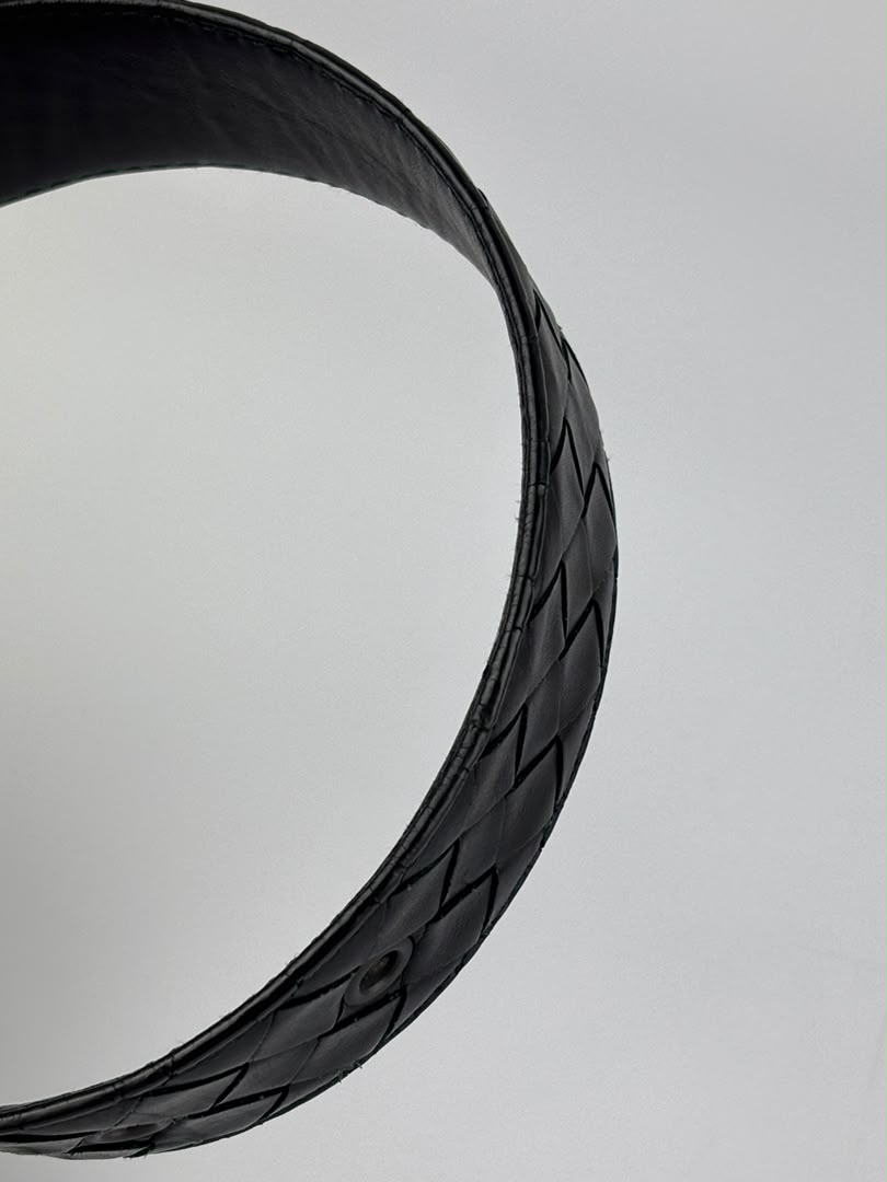 Intrecciato Leather Belt 32mm in Black Size 105cm