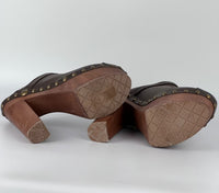 A G27163 Brown Leather Studded Platform Mule Clogs Size 39.5/40 IT