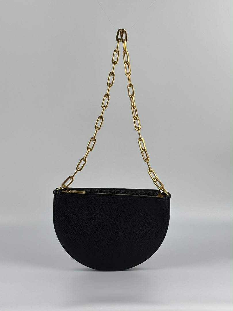 Black Leather Half-Moon Shoulder Bag