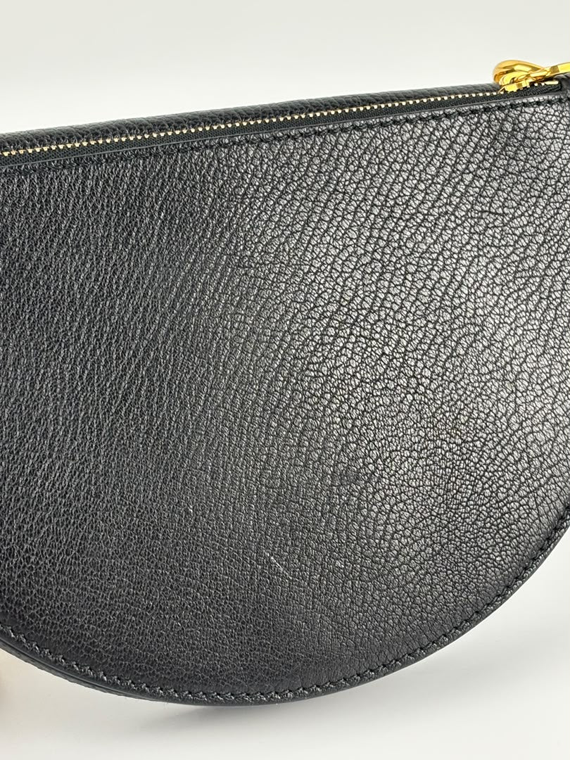 Black Leather Half-Moon Shoulder Bag