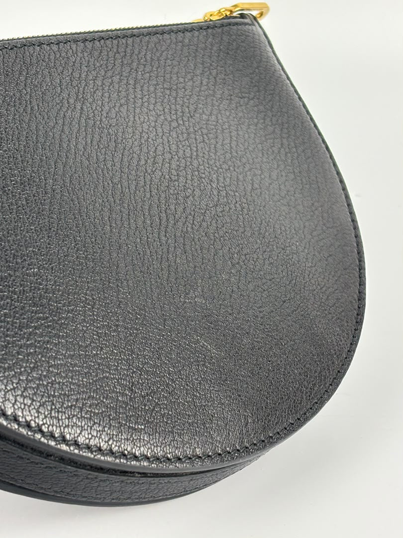 Black Leather Half-Moon Shoulder Bag