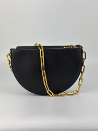 Black Leather Half-Moon Shoulder Bag