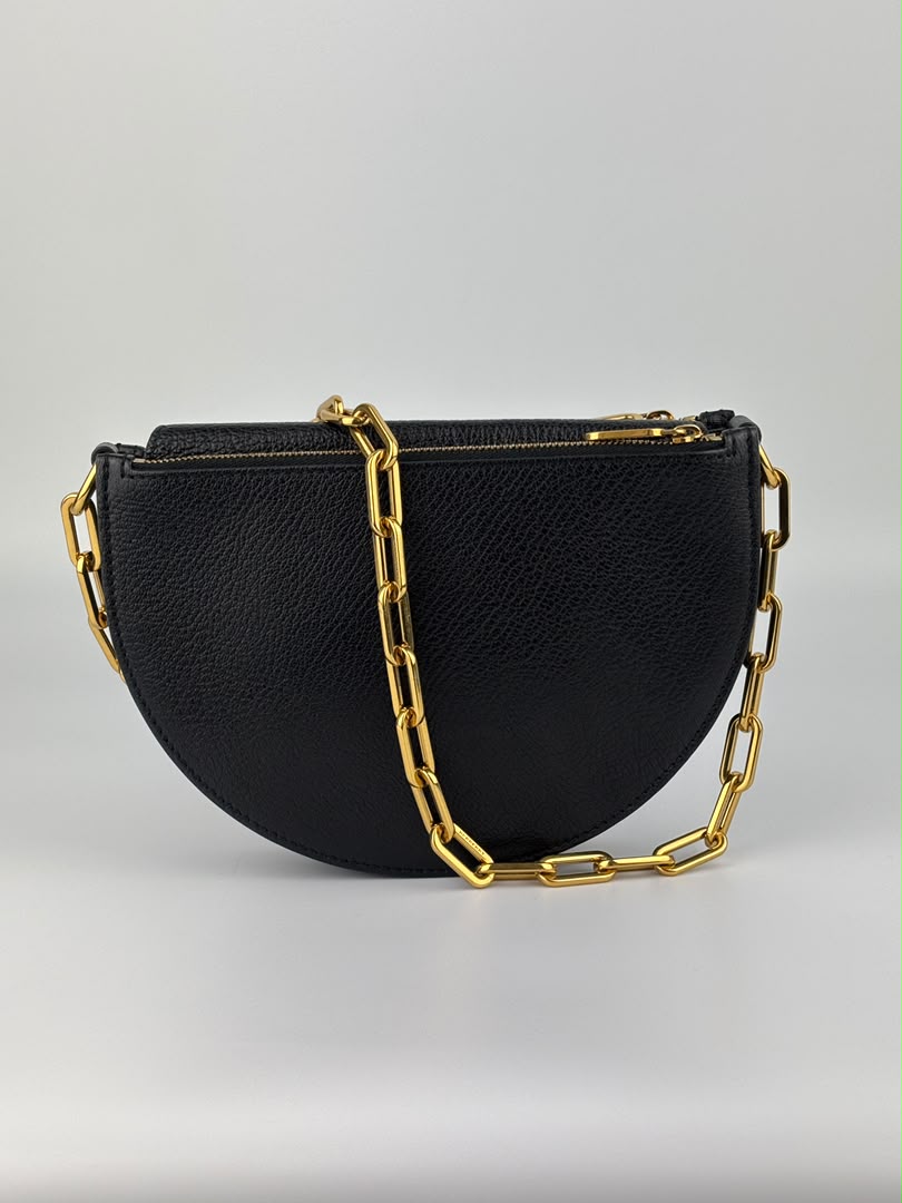 Black Leather Half-Moon Shoulder Bag