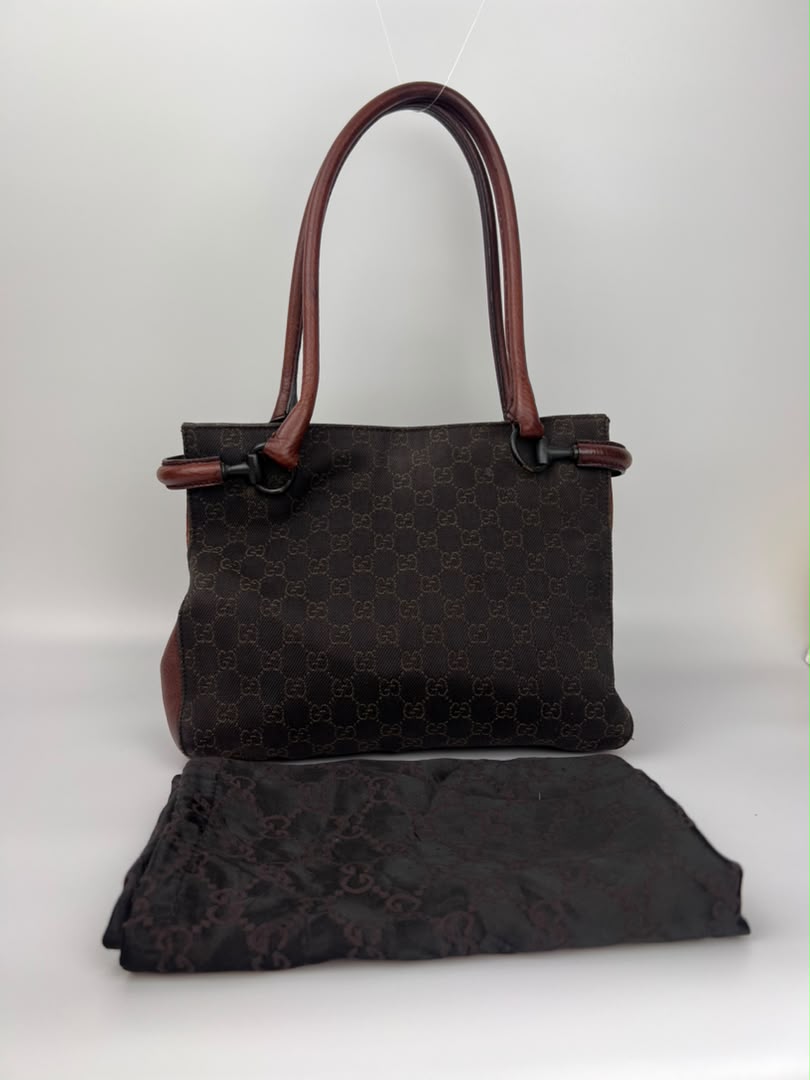 Chocolate GG Canvas Horsebit Shoulder Bag (Tom Ford Era)