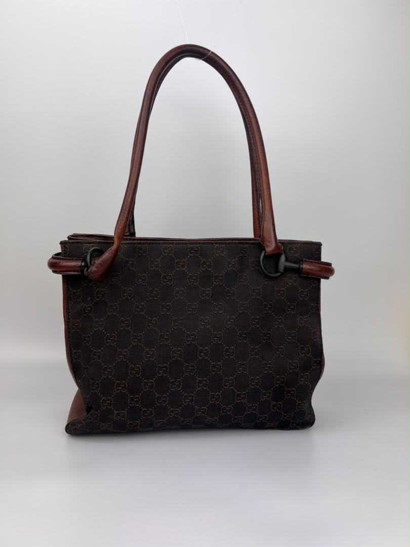 Chocolate GG Canvas Horsebit Shoulder Bag (Tom Ford Era)