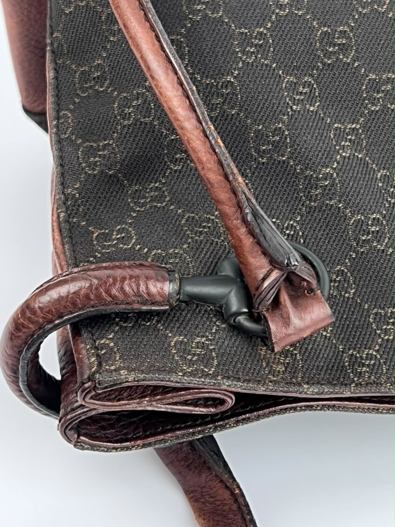 Chocolate GG Canvas Horsebit Shoulder Bag (Tom Ford Era)