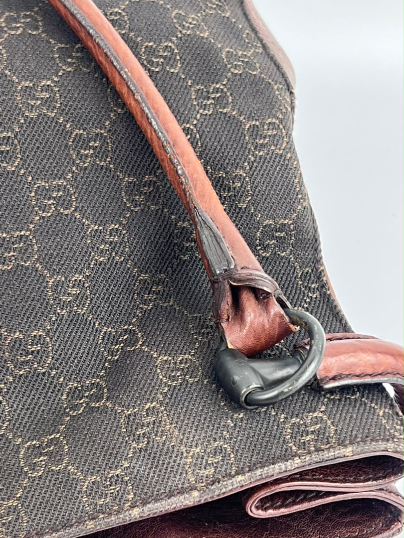 Chocolate GG Canvas Horsebit Shoulder Bag (Tom Ford Era)