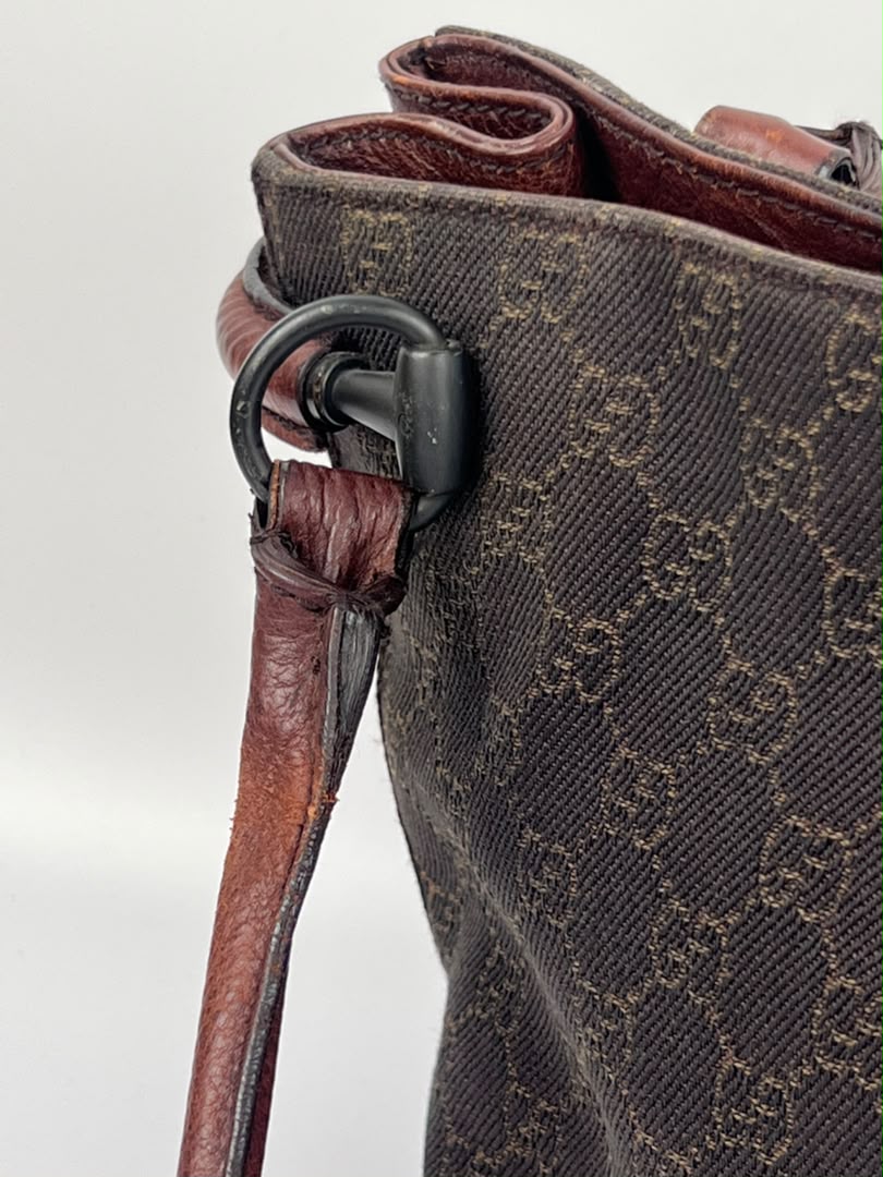 Chocolate GG Canvas Horsebit Shoulder Bag (Tom Ford Era)