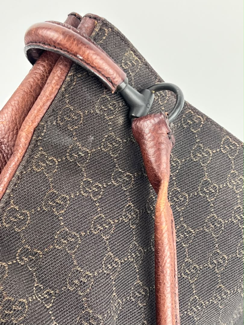 Chocolate GG Canvas Horsebit Shoulder Bag (Tom Ford Era)