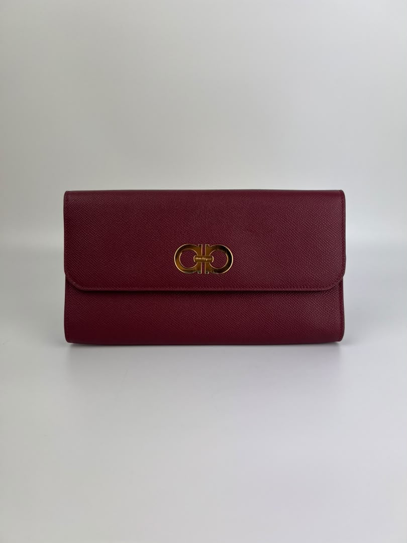 Burgundy Gancini Clutch On Chain