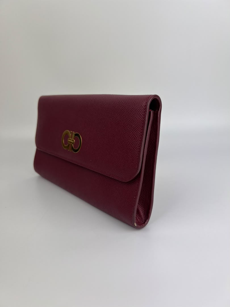 Burgundy Gancini Clutch On Chain