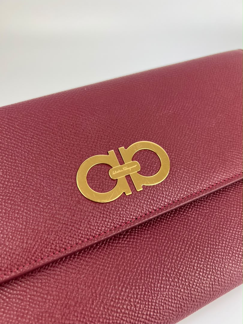 Burgundy Gancini Clutch On Chain