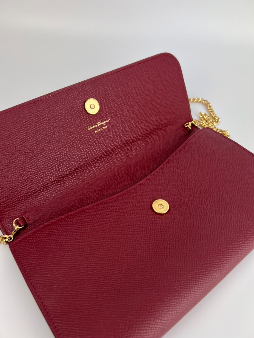 Burgundy Gancini Clutch On Chain