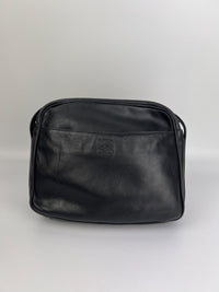 Vintage Black Leather Camera Crossbody Bag