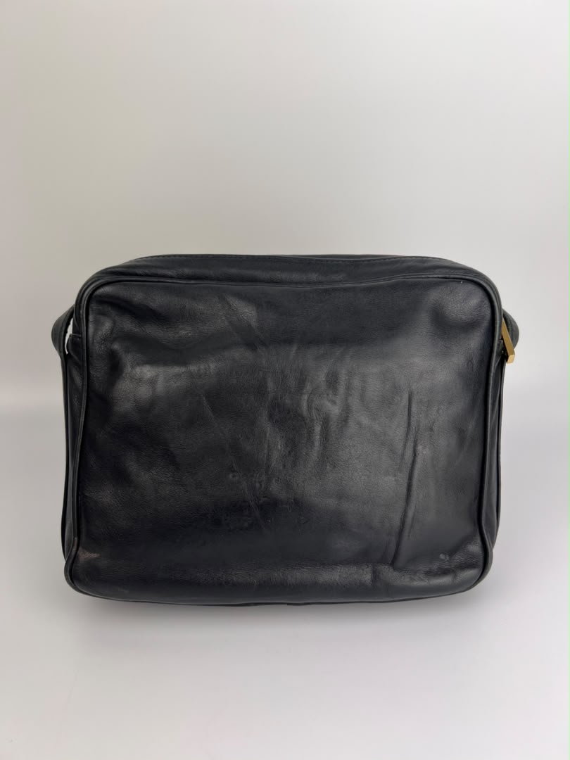 Vintage Black Leather Camera Crossbody Bag