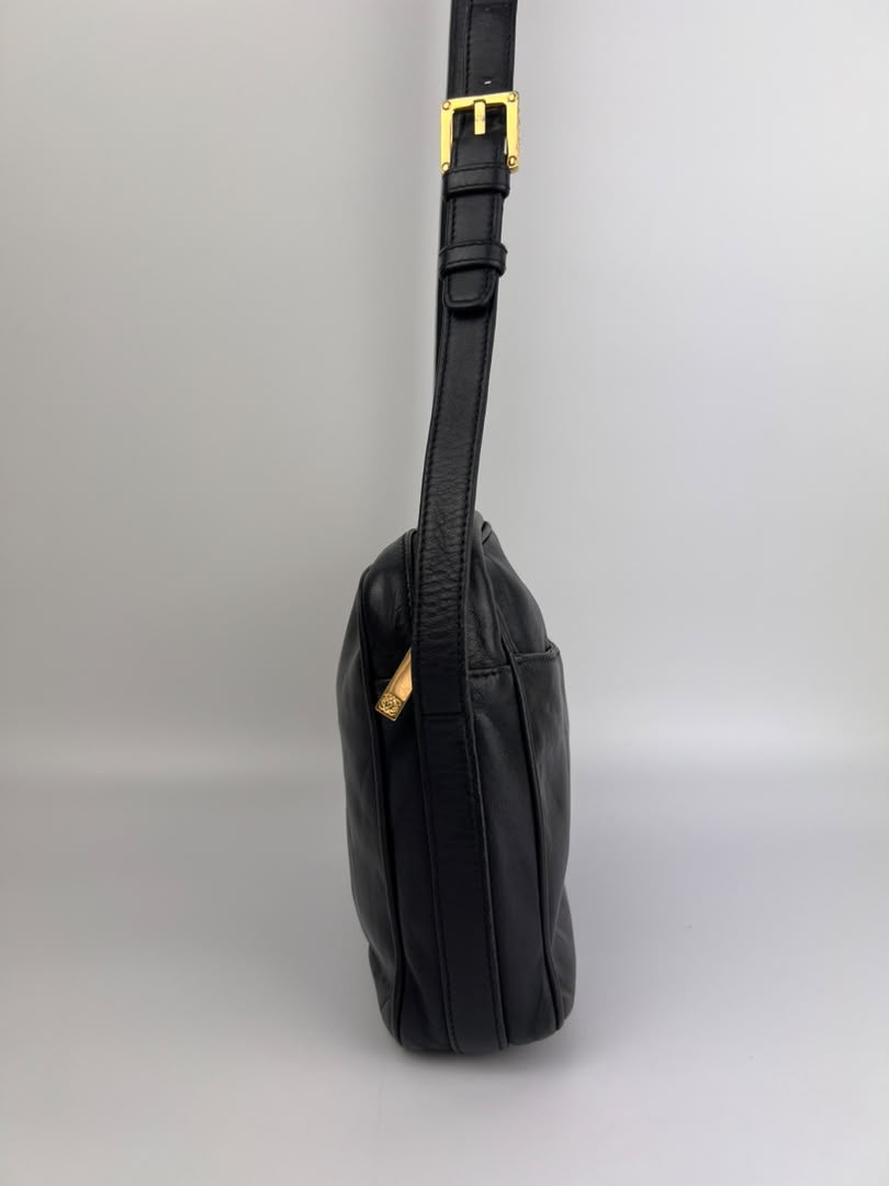 Vintage Black Leather Camera Crossbody Bag