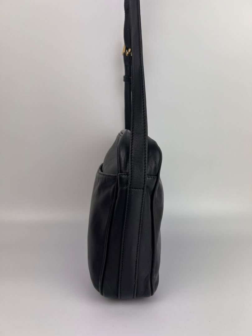 Vintage Black Leather Camera Crossbody Bag