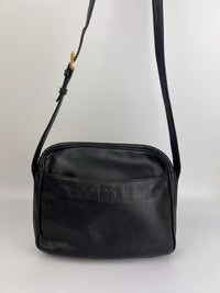 Vintage Black Leather Camera Crossbody Bag