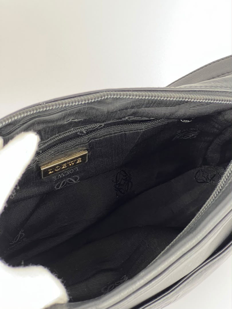 Vintage Black Leather Camera Crossbody Bag