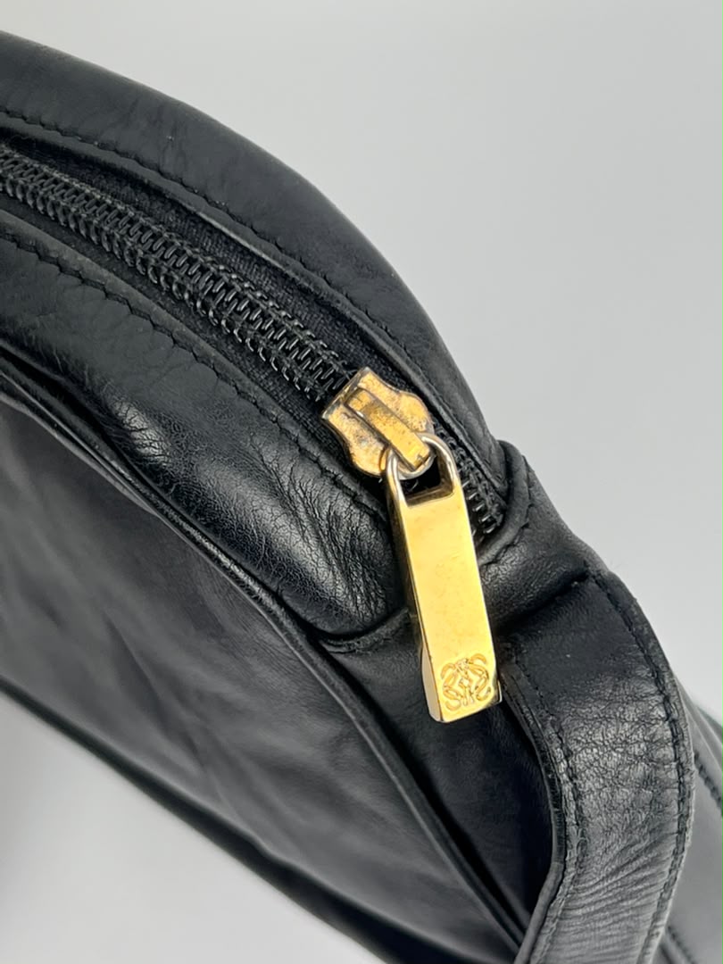 Vintage Black Leather Camera Crossbody Bag