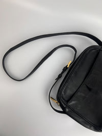 Vintage Black Leather Camera Crossbody Bag