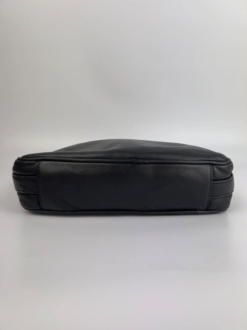 Vintage Black Leather Camera Crossbody Bag