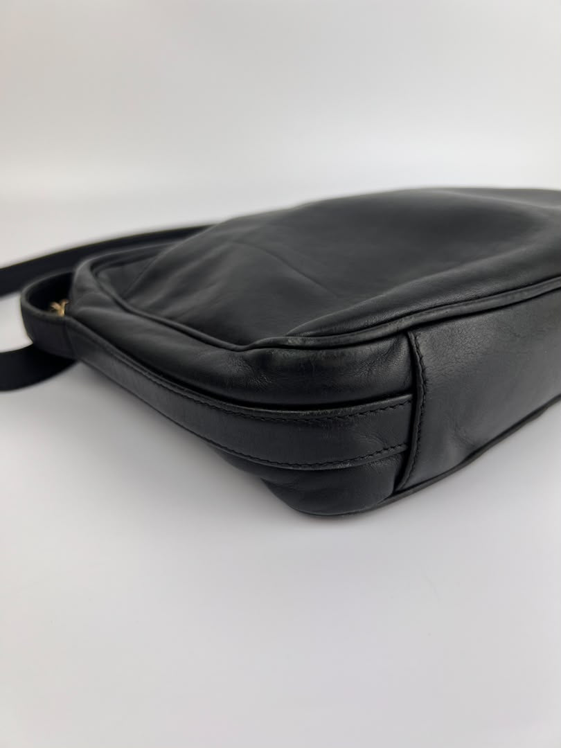 Vintage Black Leather Camera Crossbody Bag