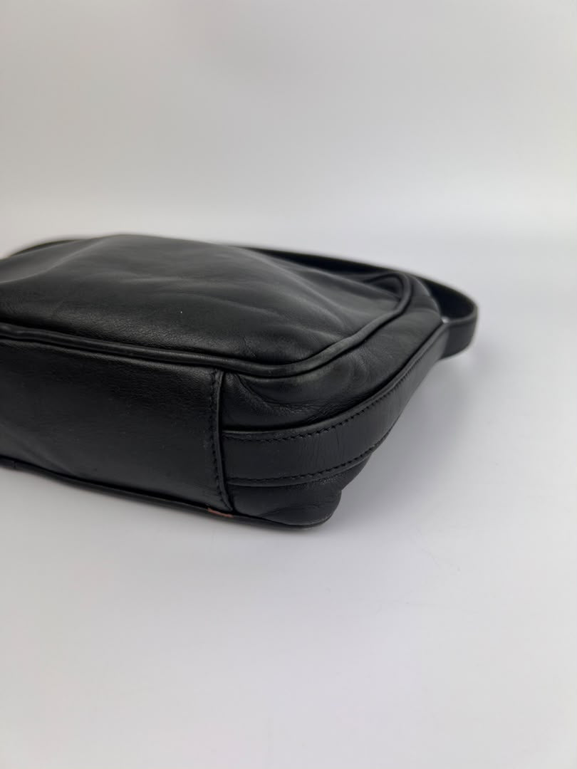 Vintage Black Leather Camera Crossbody Bag