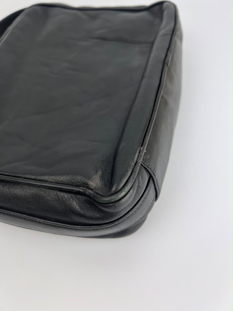 Vintage Black Leather Camera Crossbody Bag