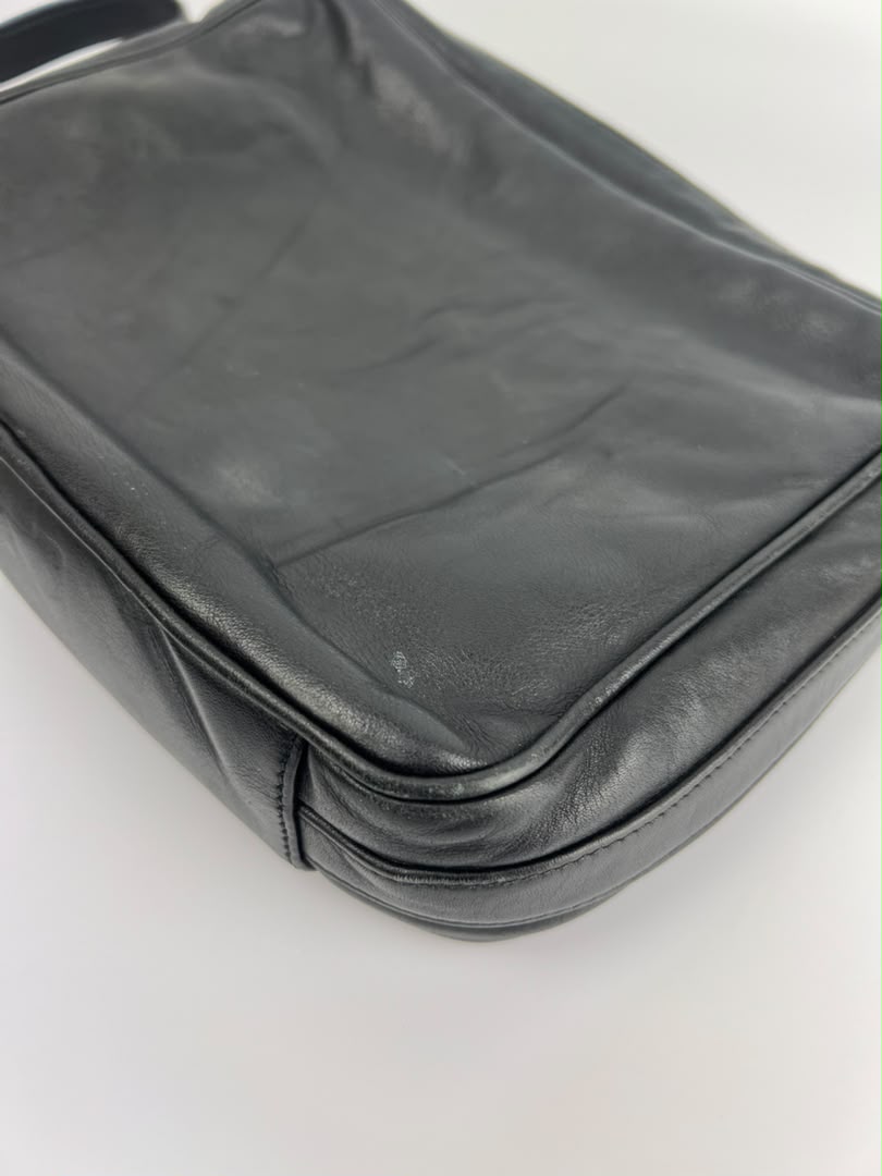 Vintage Black Leather Camera Crossbody Bag