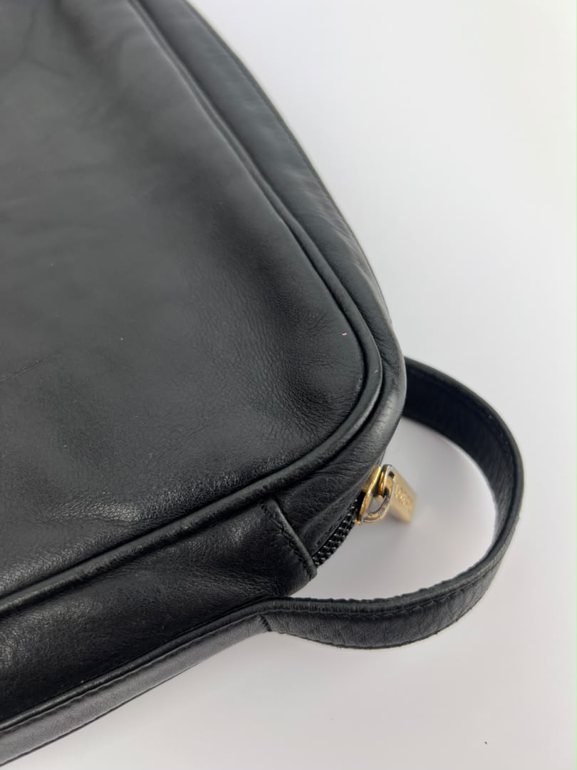 Vintage Black Leather Camera Crossbody Bag