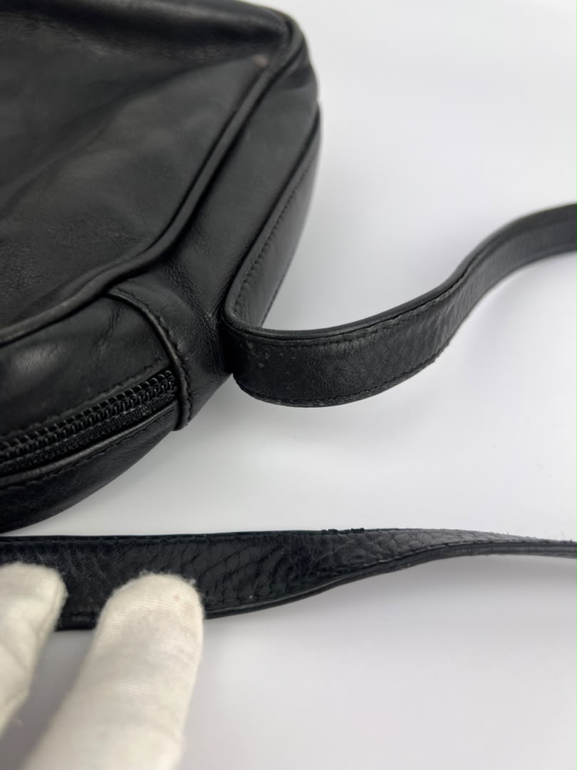 Vintage Black Leather Camera Crossbody Bag