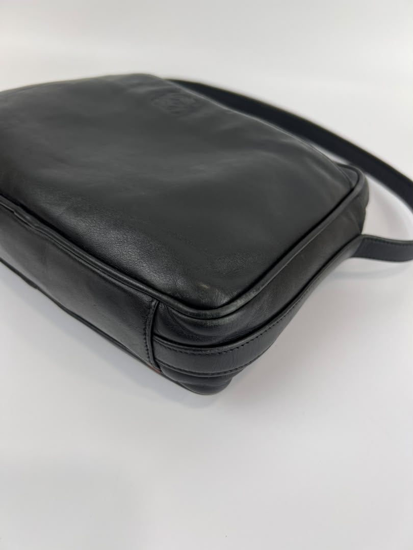 Vintage Black Leather Camera Crossbody Bag