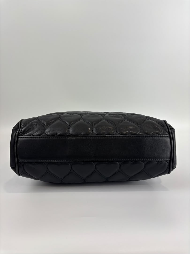 1990s Vintage Black Heart Quilted Lambskin Tote with Gold Chain Straps