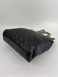 1990s Vintage Black Heart Quilted Lambskin Tote with Gold Chain Straps