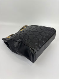 1990s Vintage Black Heart Quilted Lambskin Tote with Gold Chain Straps