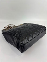 1990s Vintage Black Heart Quilted Lambskin Tote with Gold Chain Straps