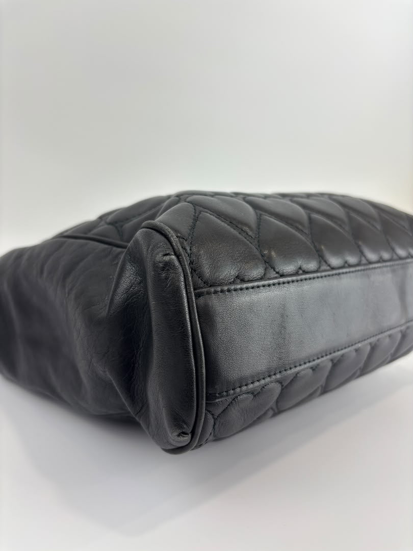 1990s Vintage Black Heart Quilted Lambskin Tote with Gold Chain Straps