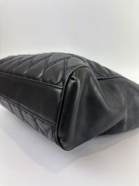 1990s Vintage Black Heart Quilted Lambskin Tote with Gold Chain Straps